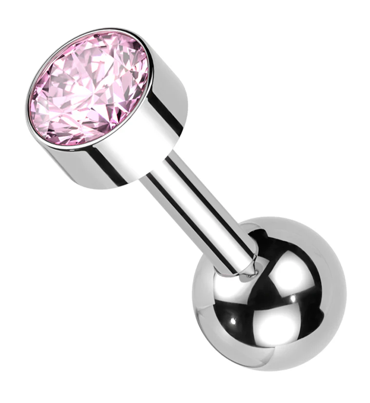 Bezel Pink CZ Titanium Internally Threaded Barbell - Mrs Treak