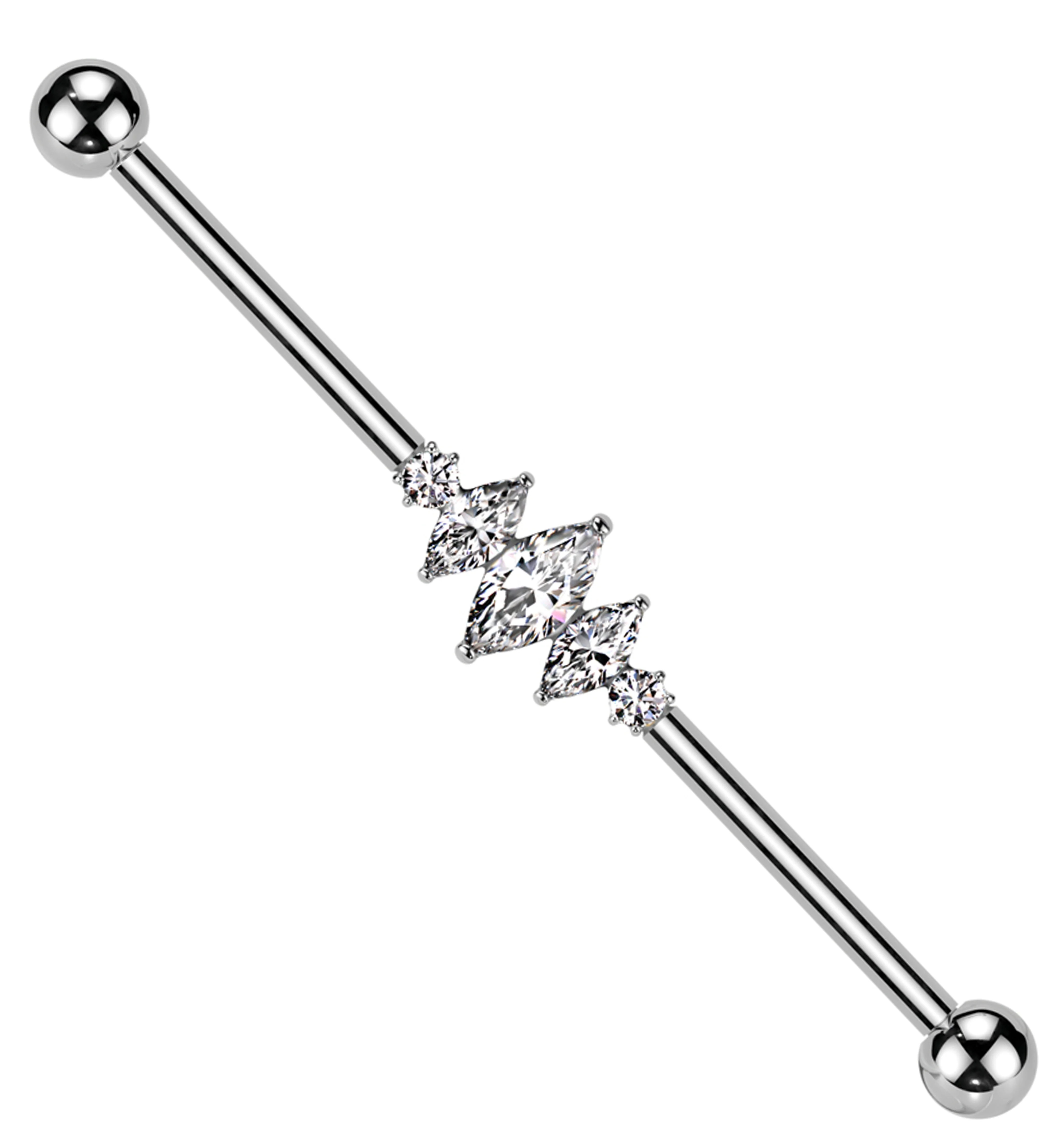 Triple Marquise Center Clear CZ Internally Threaded Titanium Industrial Barbell - Mrs Treak