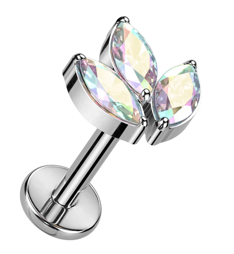 Tri Sepal Rainbow Aurora CZ Titanium Internally Threaded Labret - Mrs Treak