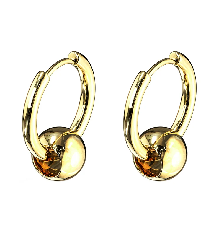 Gold PVD Hinge Hoop Bead Earrings - Mrs Treak