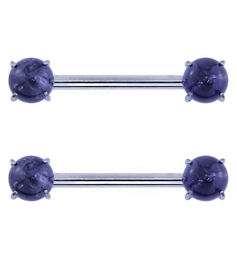 Double Amethyst Stone Threadless Titanium Nipple Barbells - Mrs Treak