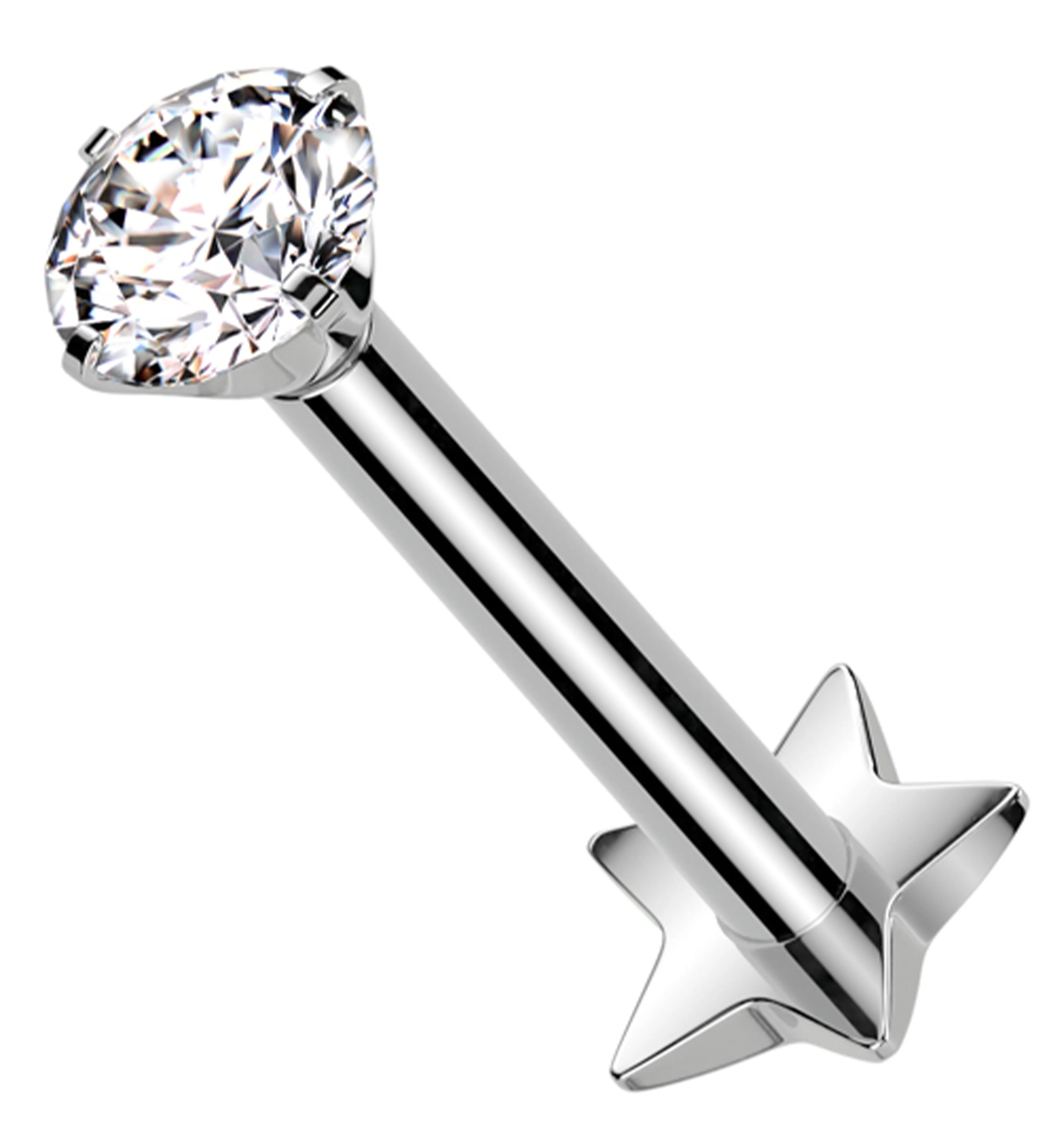 Prong Clear CZ Star Disk Titanium Threadless Labret - Mrs Treak