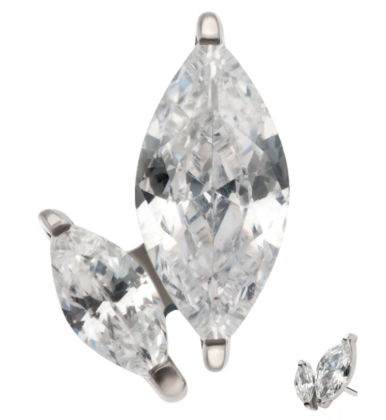 Double Marquise Clear CZ Titanium Threadless Top - Mrs Treak