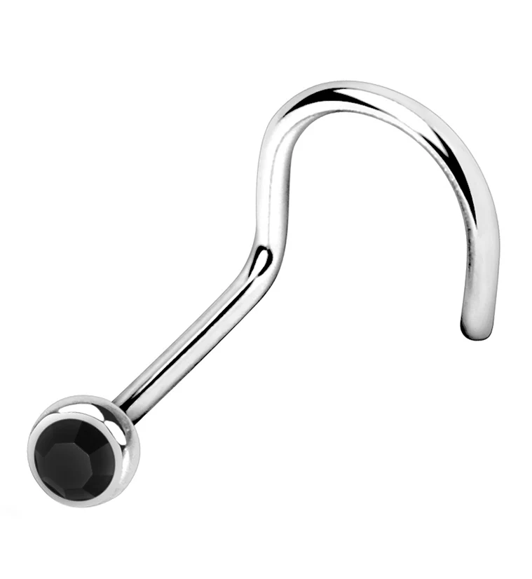 Black Gem Nose Screw Ring - Mrs Treak