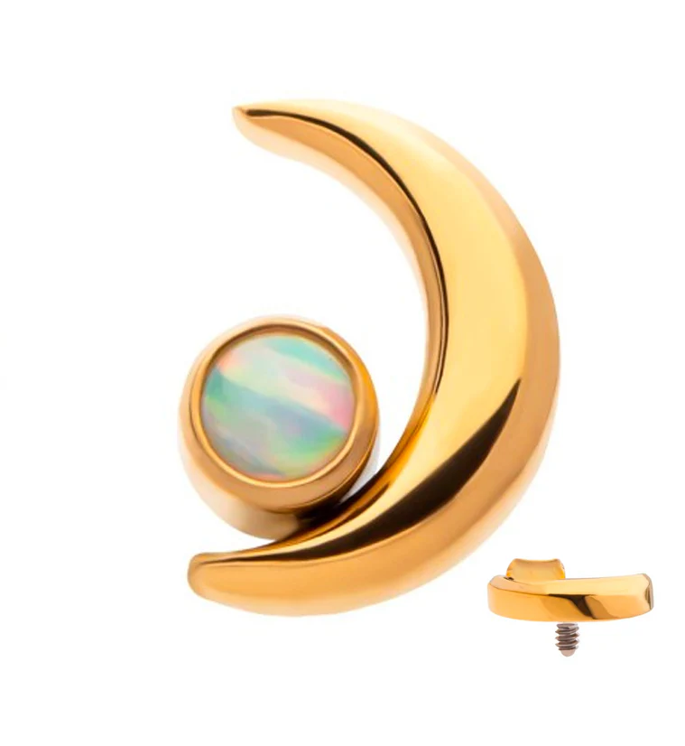 24kt Gold PVD Half Moon White Opalite Internally Threaded Titanium Top - Mrs Treak