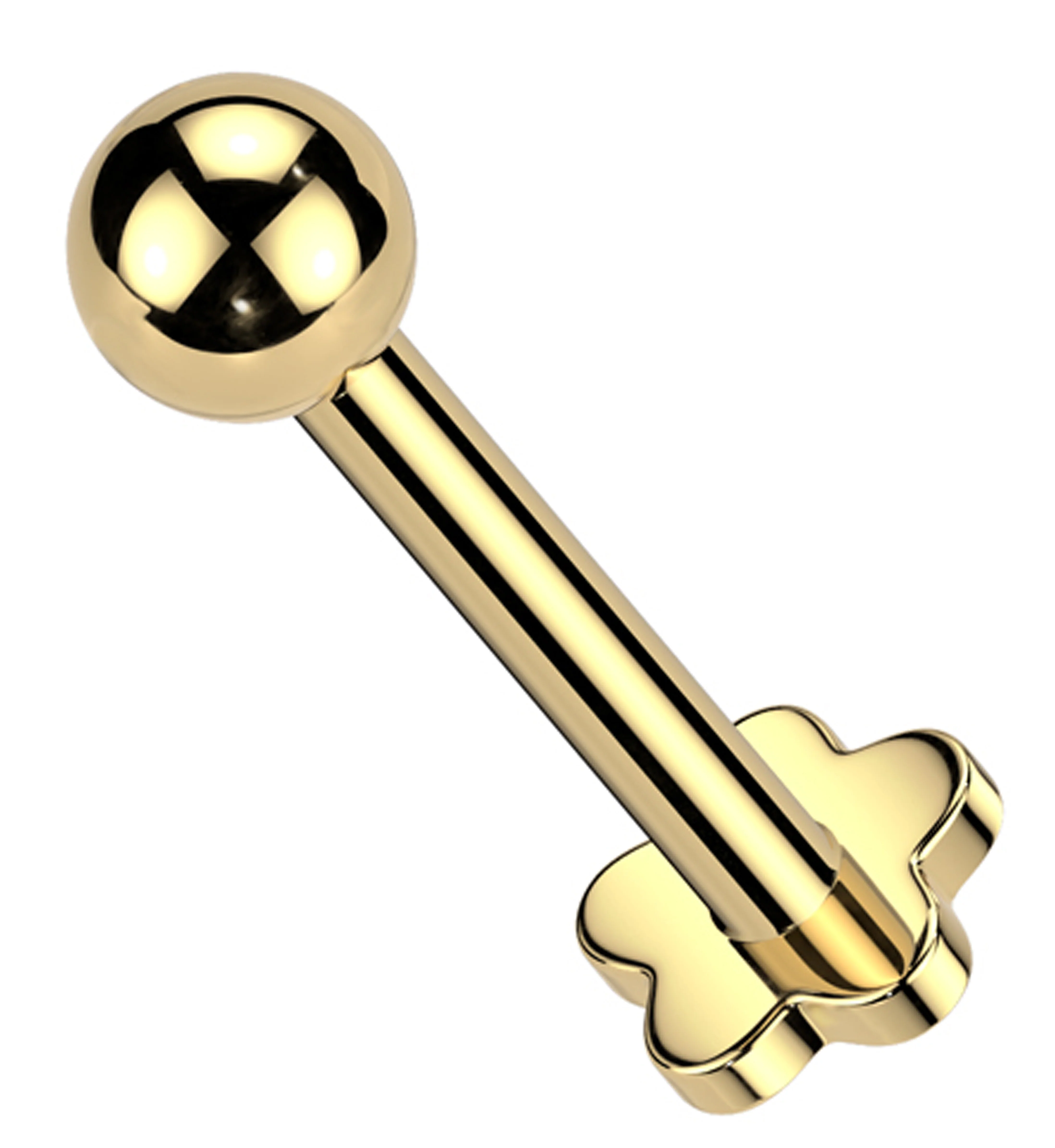 Gold PVD Ball Top Internally Threaded Titanium Flower Back Labret - Mrs Treak