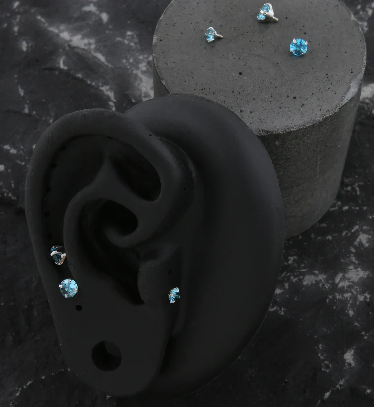 Prong Aqua CZ Stainless Steel Internally Threaded Top - Mrs Treak