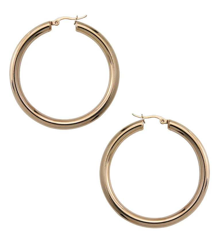 Rose Gold PVD Thick Stainless Steel Hoop Earrings - Mrs Treak