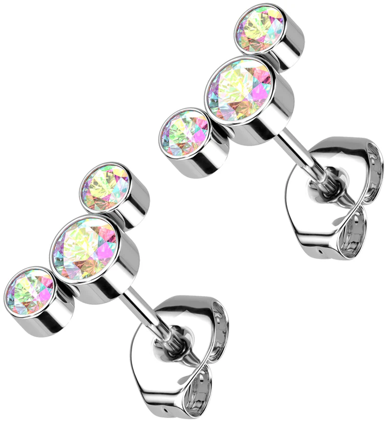 Triple Rainbow Aurora CZ Titanium Threadless Earrings - Mrs Treak