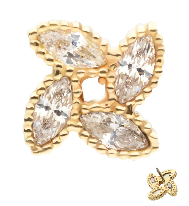 14kt Gold Fan Beaded CZ Threadless Top - Mrs Treak