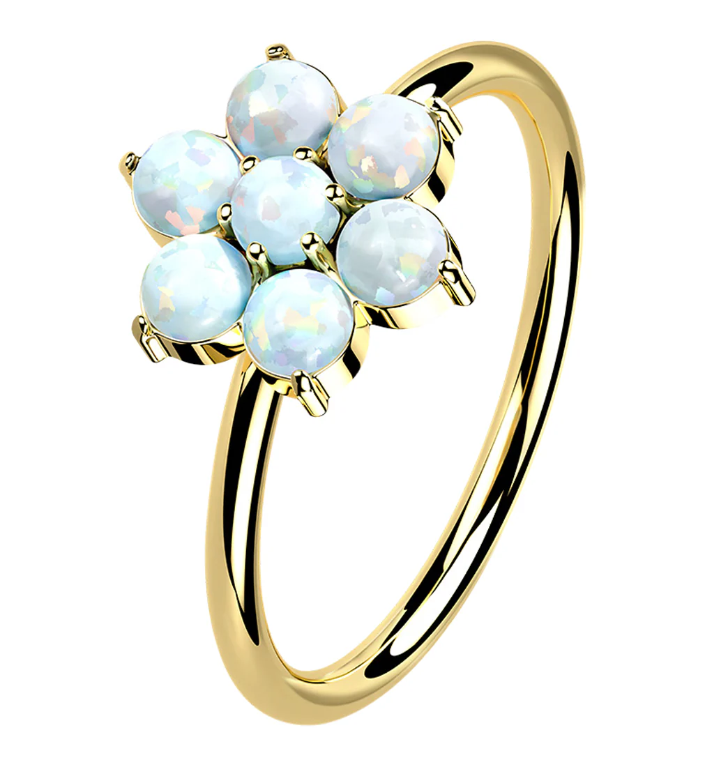 14kt Gold Opalite Flower Hoop Ring - Mrs Treak