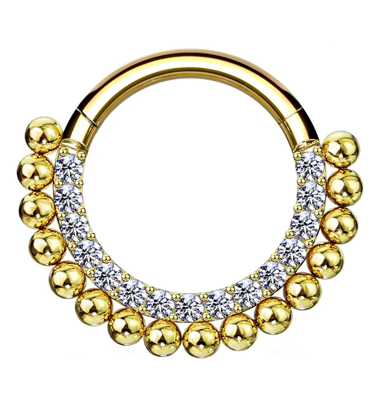 Arena Gold PVD Cluster Bead CZ Hinged Segment Hoop Ring - Mrs Treak
