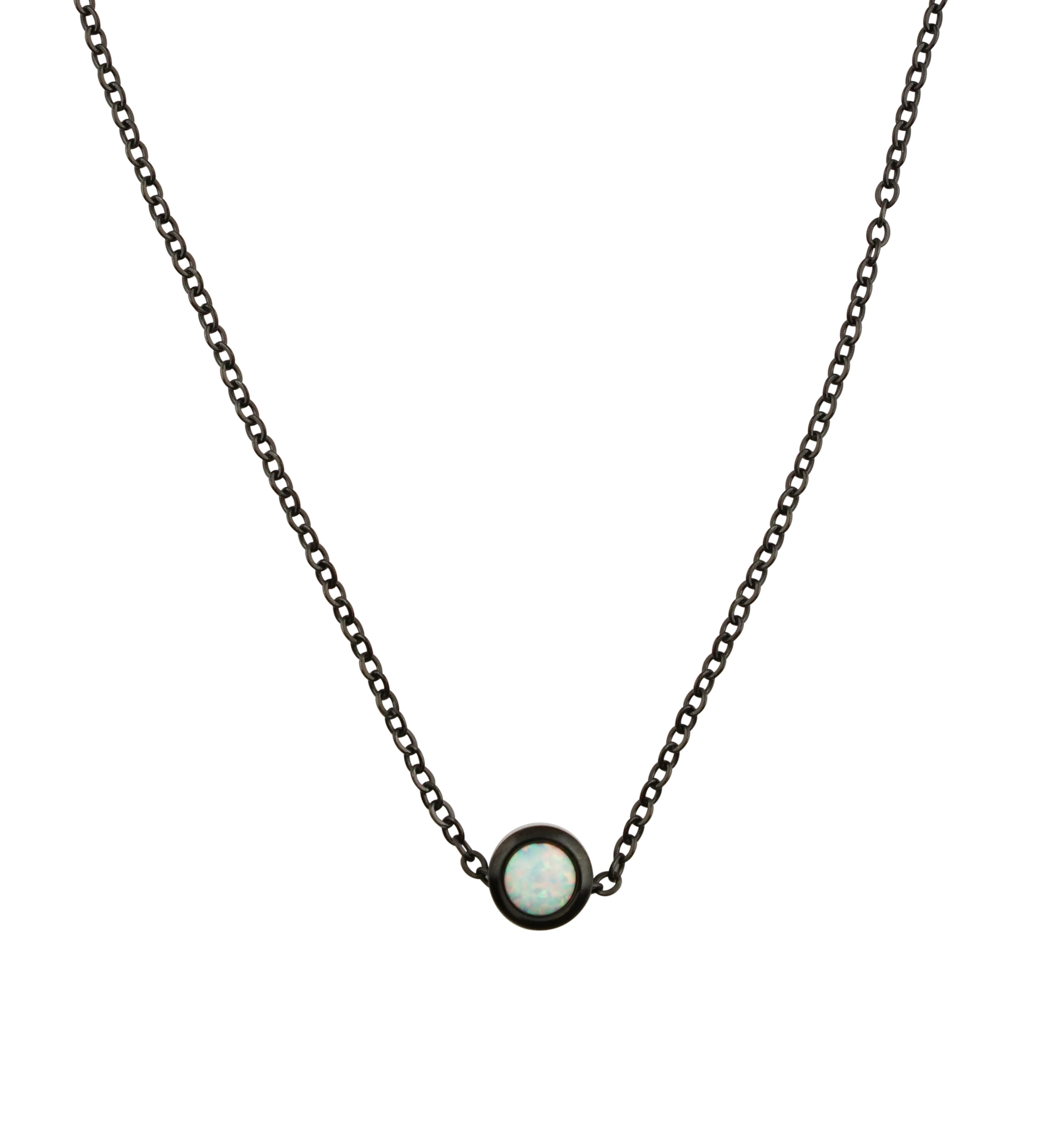 Black PVD White Opalite Pendant Stainless Steel Necklace - Mrs Treak