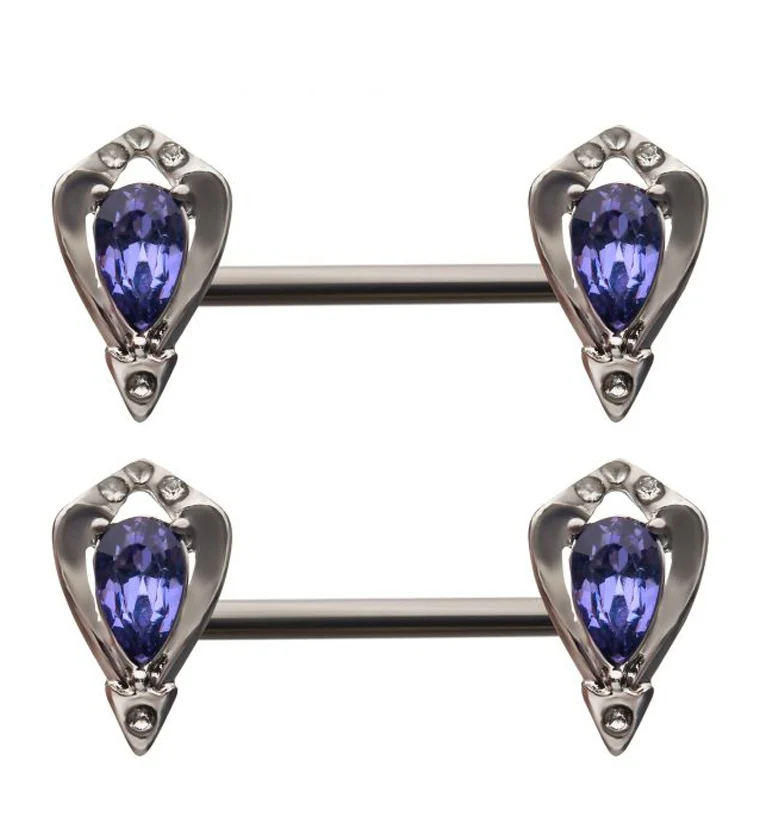 14G Lavish Purple CZ Nipple Rings Barbell - Mrs Treak