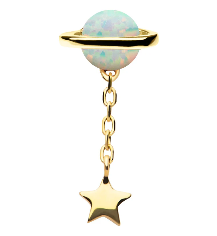 14kt Gold White Opalite Planet Dangle Star Threadless Top - Mrs Treak