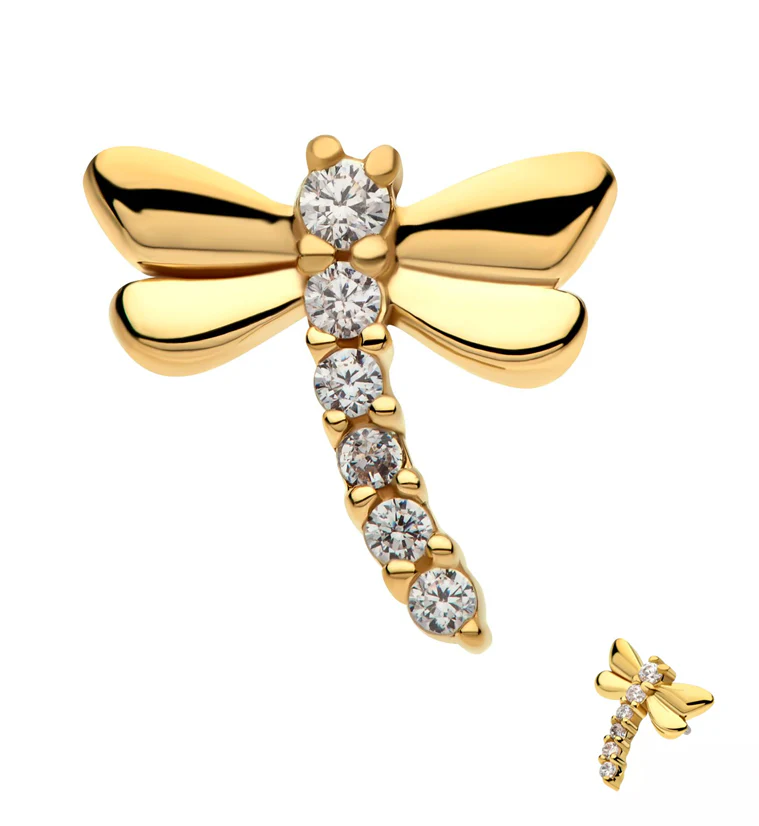 14kt Gold Dragonfly Clear CZ Threadless Top - Mrs Treak