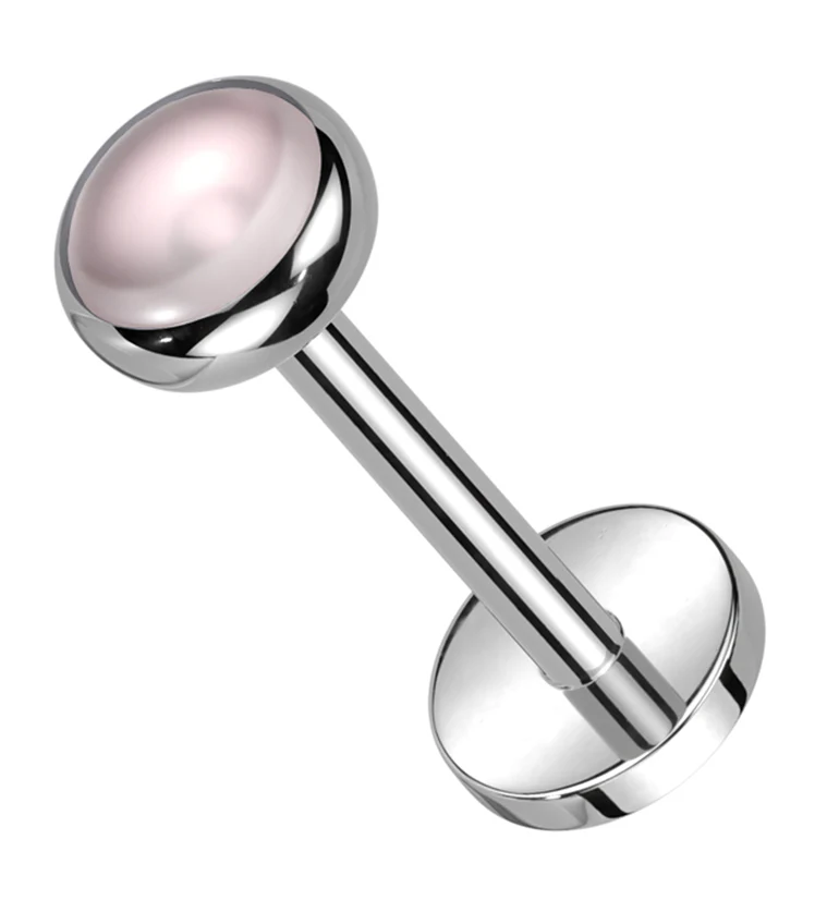 Bezel Pink Opalite Threadless Titanium Labret - Mrs Treak