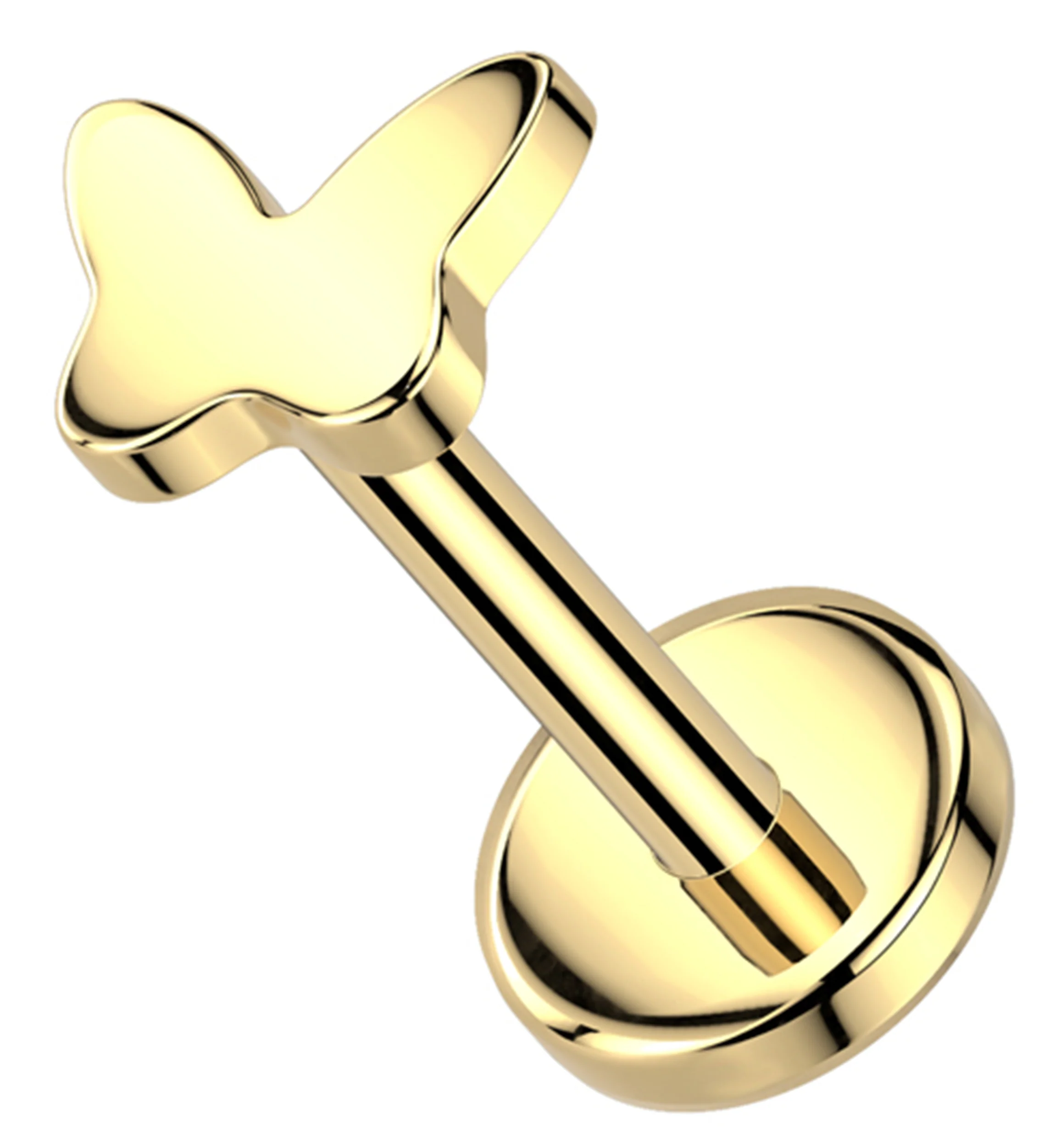 Gold PVD Butterfly Threadless Titanium Flat Disk Labret - Mrs Treak