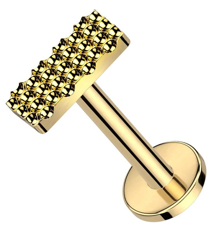 Gold PVD Beaded Rectangle Internally Threaded Titanium Labret - Mrs Treak