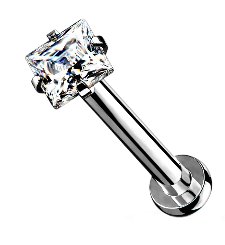 Clear Square CZ Labret Post - Mrs Treak