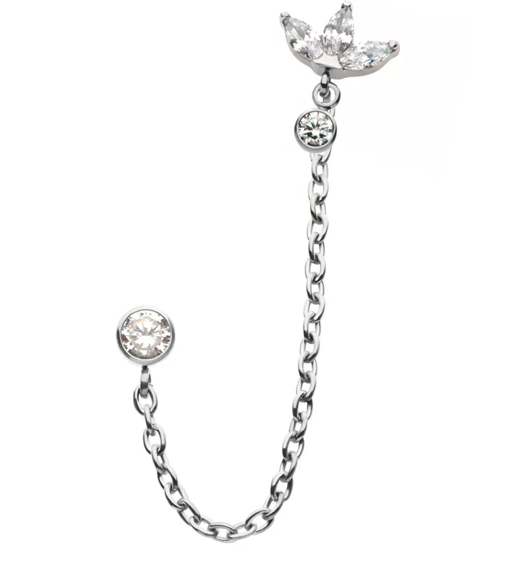 Sepal Clear CZ Titanium Threadless Connector Chain Tops - Mrs Treak