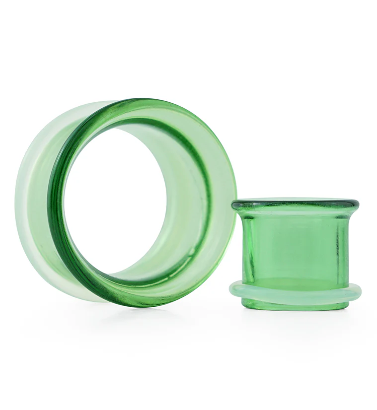 Green Glass Single Flare Tunnels - Mrs Treak