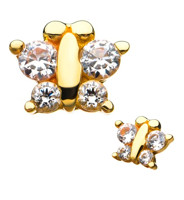 14kt Gold Butterfly Gem Threadless Top - Mrs Treak