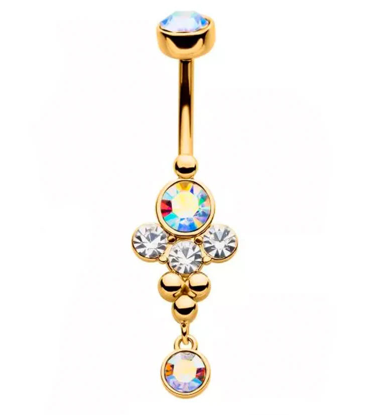 Gold PVD Rainbow Aurora CZ Array Belly Button Ring - Mrs Treak