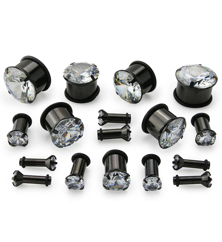 Black PVD CZ Stainless Steel Single Flare Tunnels - Mrs Treak