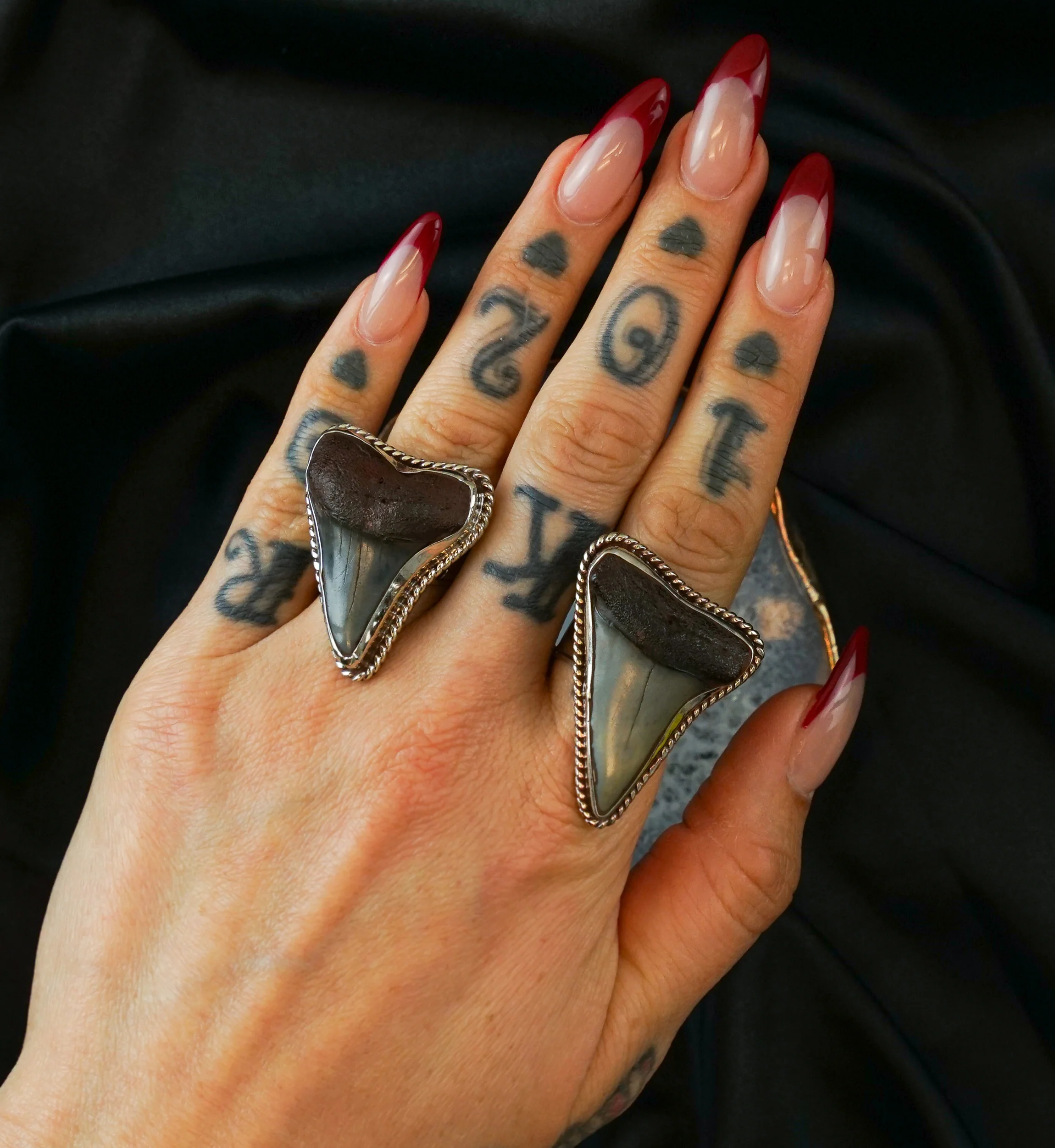 Ornate Fossilized Shark Tooth White Brass Ring - Mrs Treak