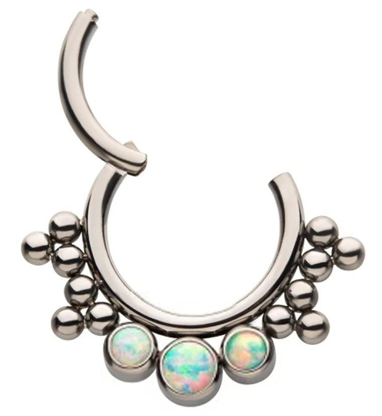 Cluster Beaded Triple Opalite Titanium Hinged Segment Ring - Mrs Treak