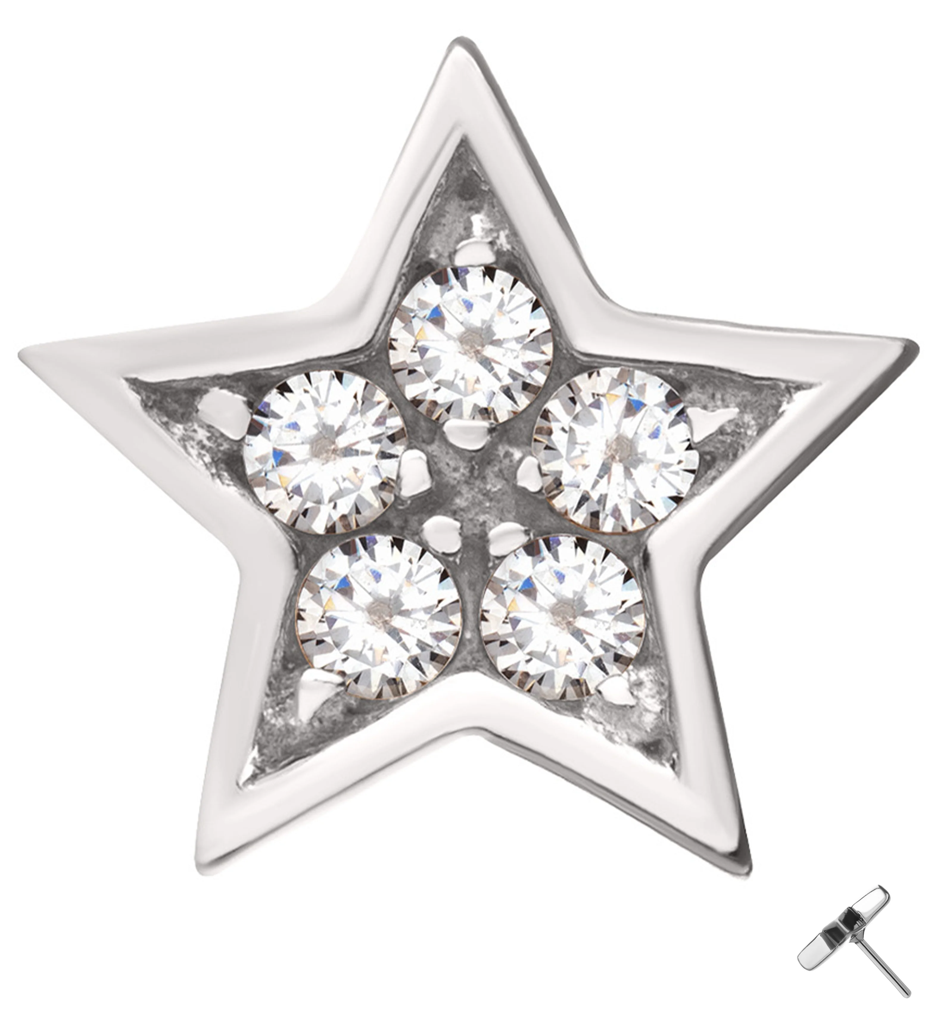 14kt White Gold Star Clear CZ Threadless Top - Mrs Treak