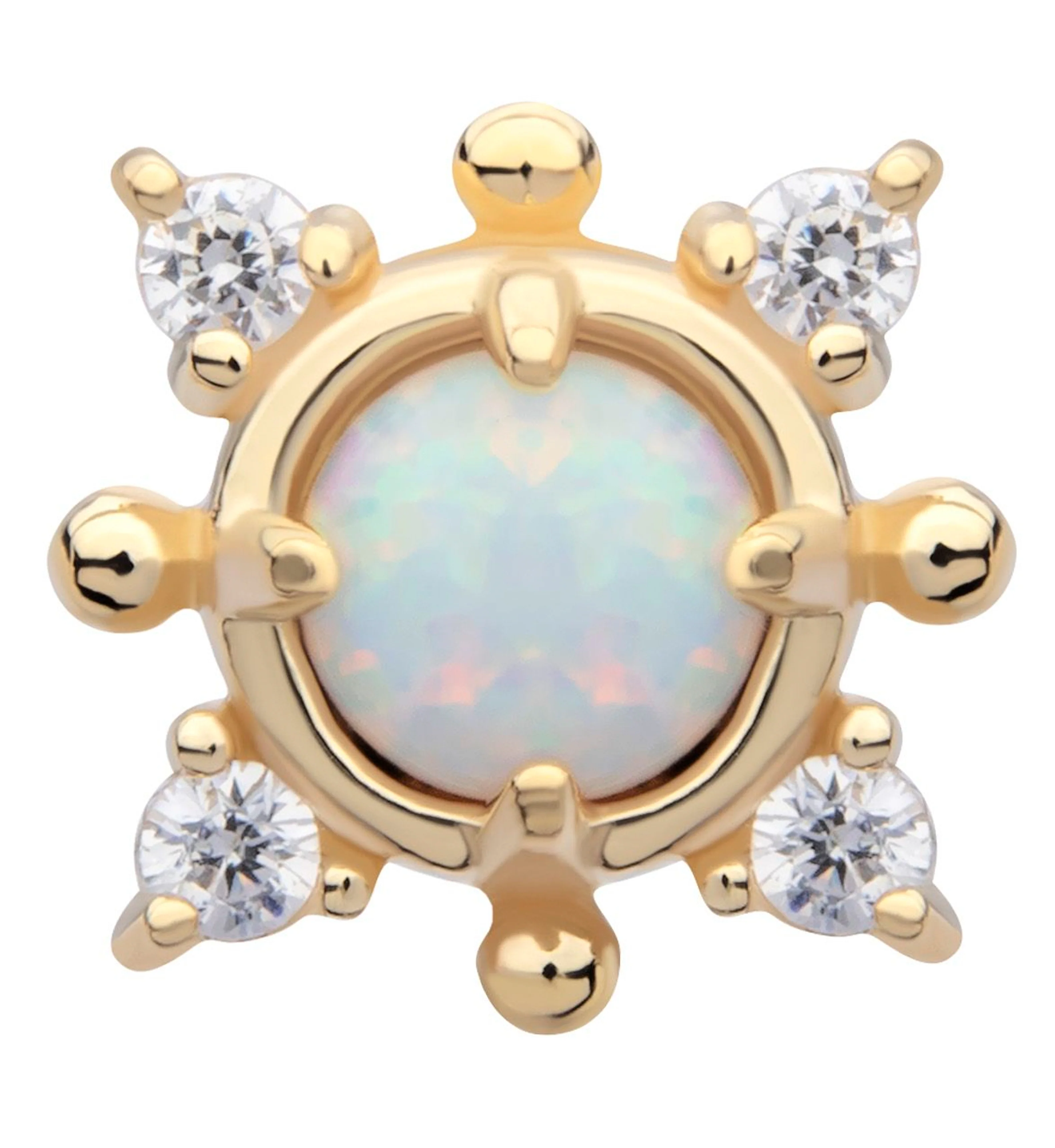 14kt Gold Quad CZ White Opalite Threadless Top - Mrs Treak