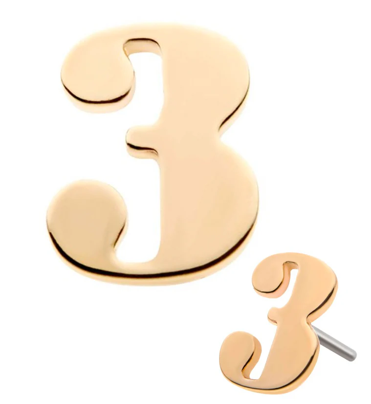 14kt Gold Number 3 Threadless Top - Mrs Treak