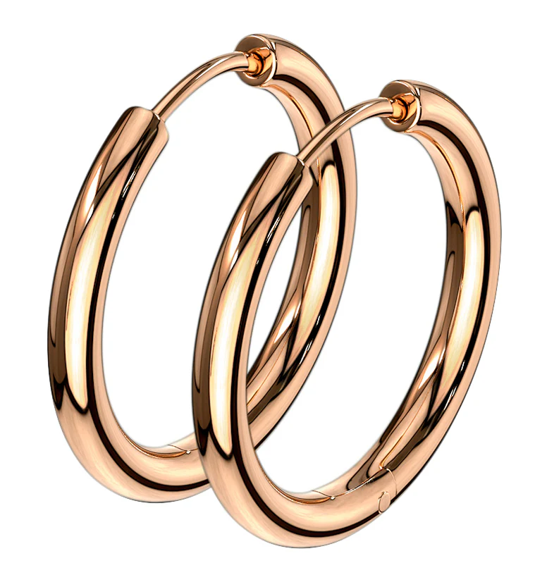 Rose Gold PVD Stainless Steel Hinged Hoop Earrings - Mrs Treak