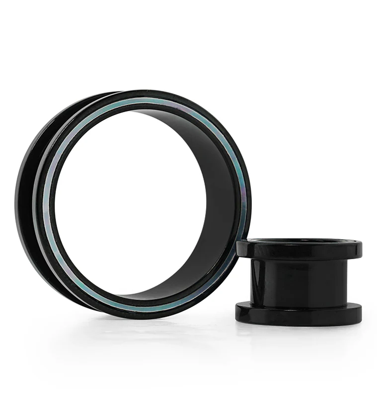 Black PVD MOP Rim Stainless Steel Tunnel Plugs - Mrs Treak