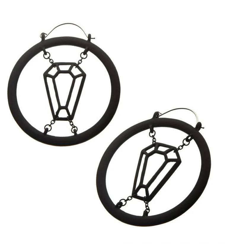 20G Black Chained Coffin Plug Hoops - Mrs Treak