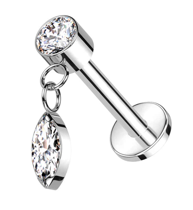 Dangle Marquise Clear CZ Internally Threaded Titanium Labret - Mrs Treak