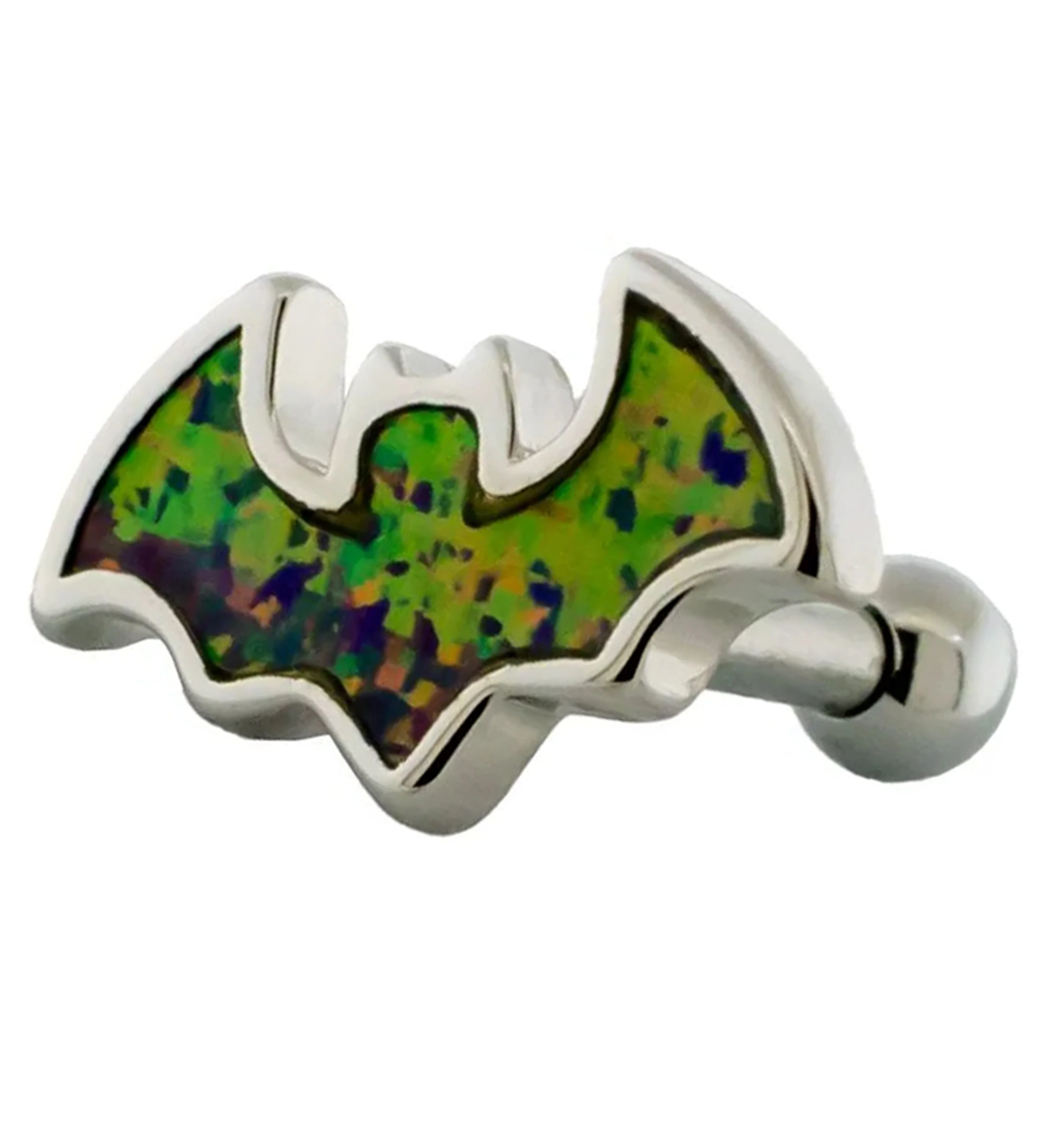 Black & Red Opalite Bat Stainless Steel Cartilage Barbell - Mrs Treak