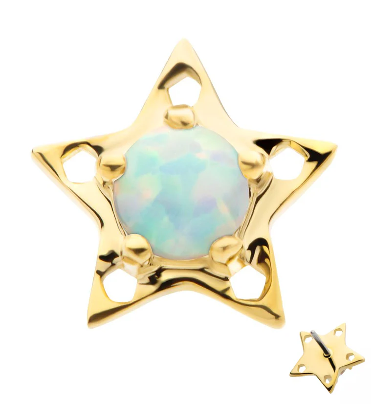 14kt Gold Star White Opalite Threadless Top - Mrs Treak