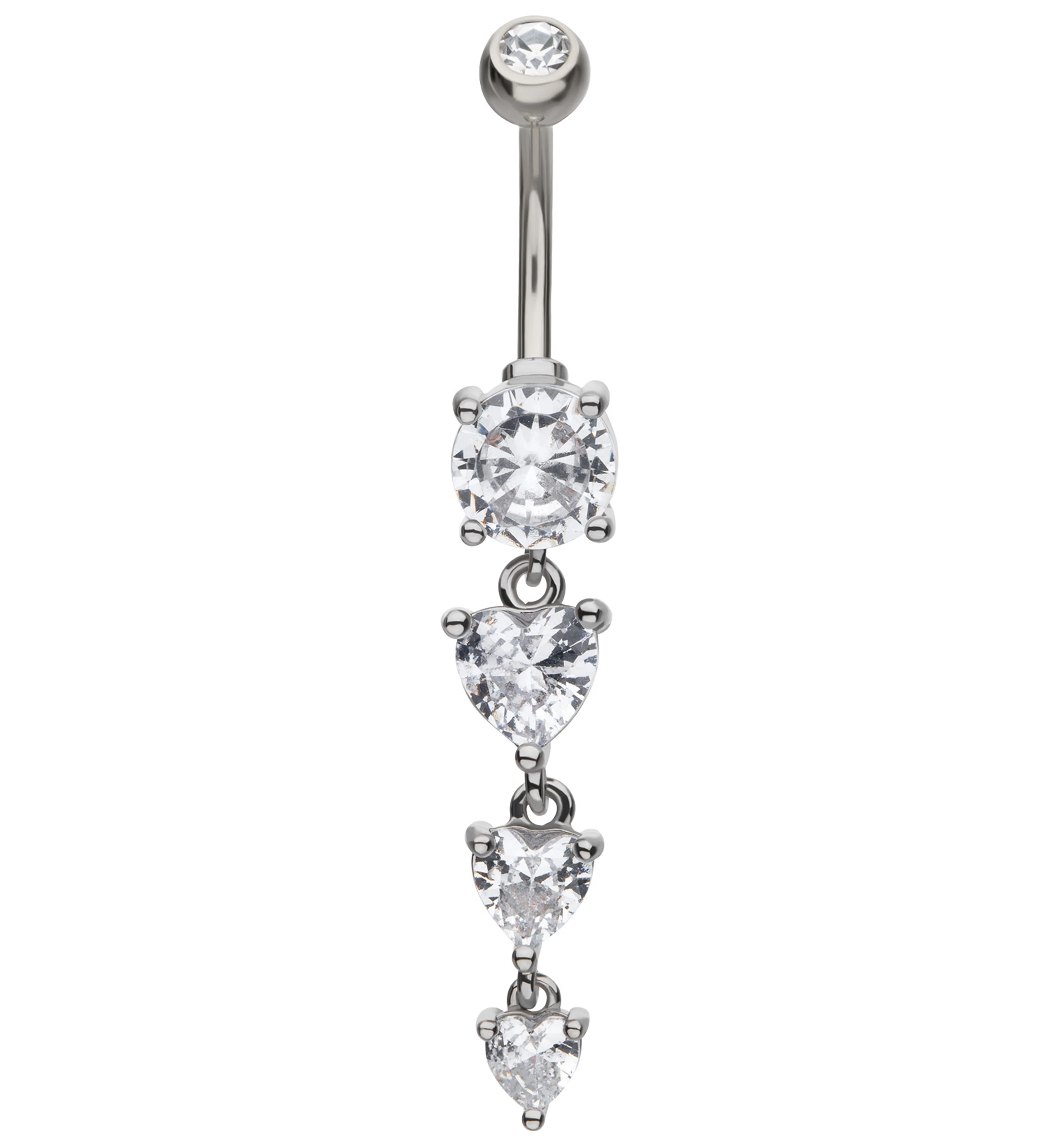 Lovestruck Triple Heart Clear CZ Dangle Stainless Steel Belly Button Ring - Mrs Treak