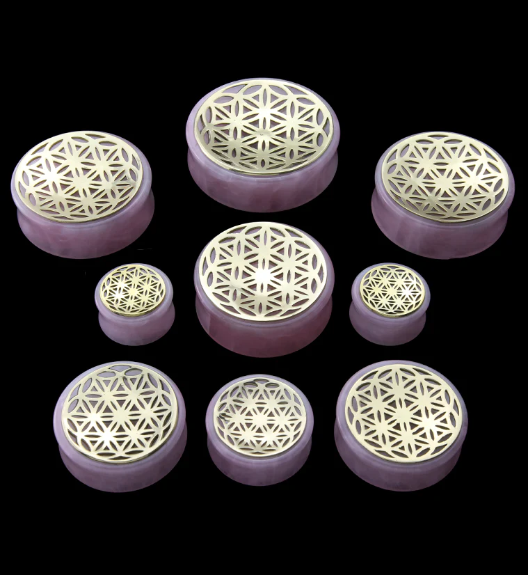 Flower of Life Rose Quartz Stone Plugs - Mrs Treak