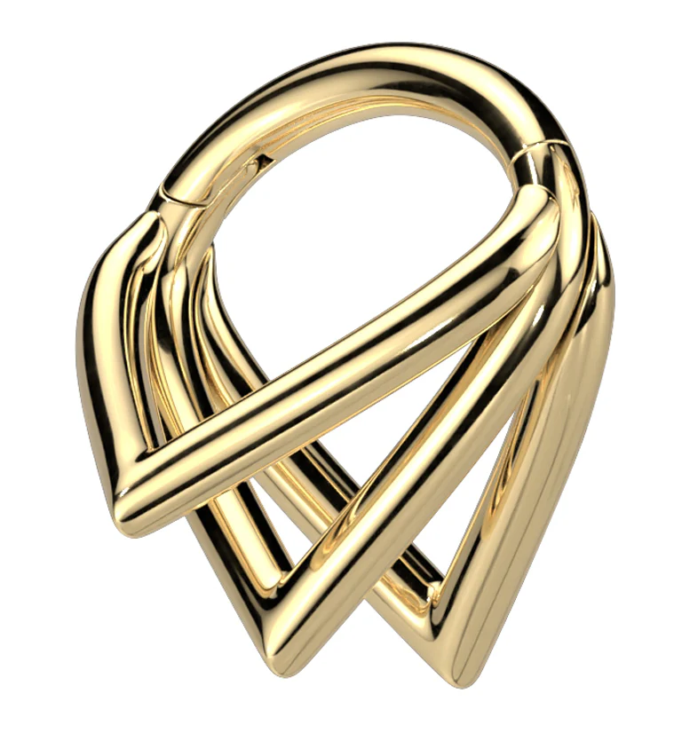 Gold PVD Triple V Titanium Hinged Segment Ring - Mrs Treak