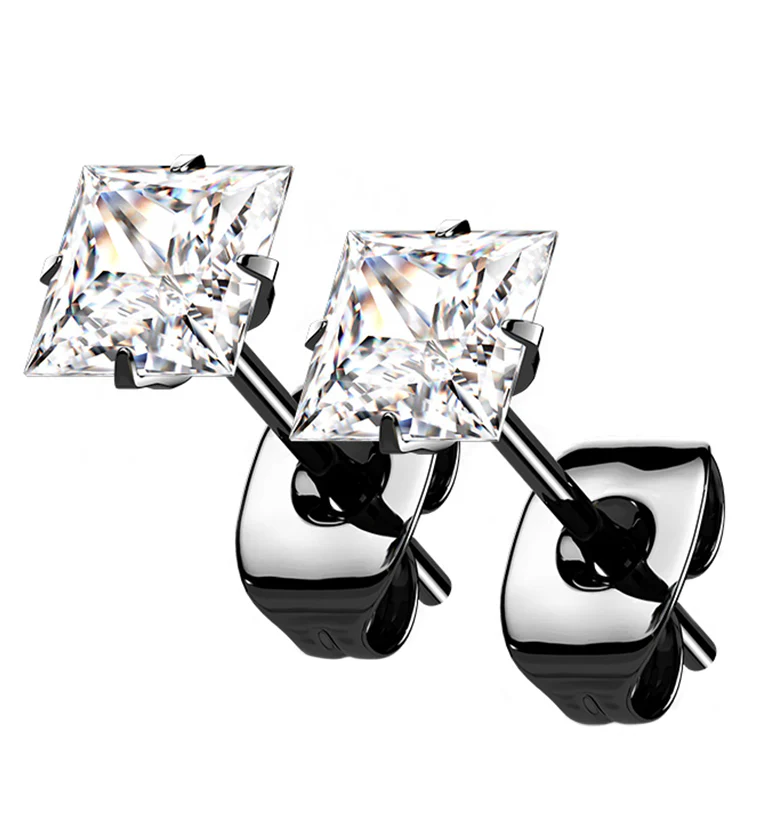 Black PVD Square Prong CZ Titanium Earrings - Mrs Treak