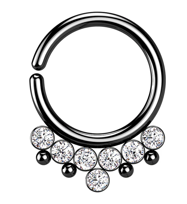 Black PVD Clear CZ Rally Annealed Seamless Hoop Ring - Mrs Treak
