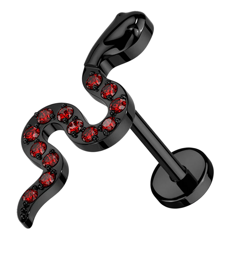 Black PVD Snake Red CZ Threadless Titanium Labret - Mrs Treak