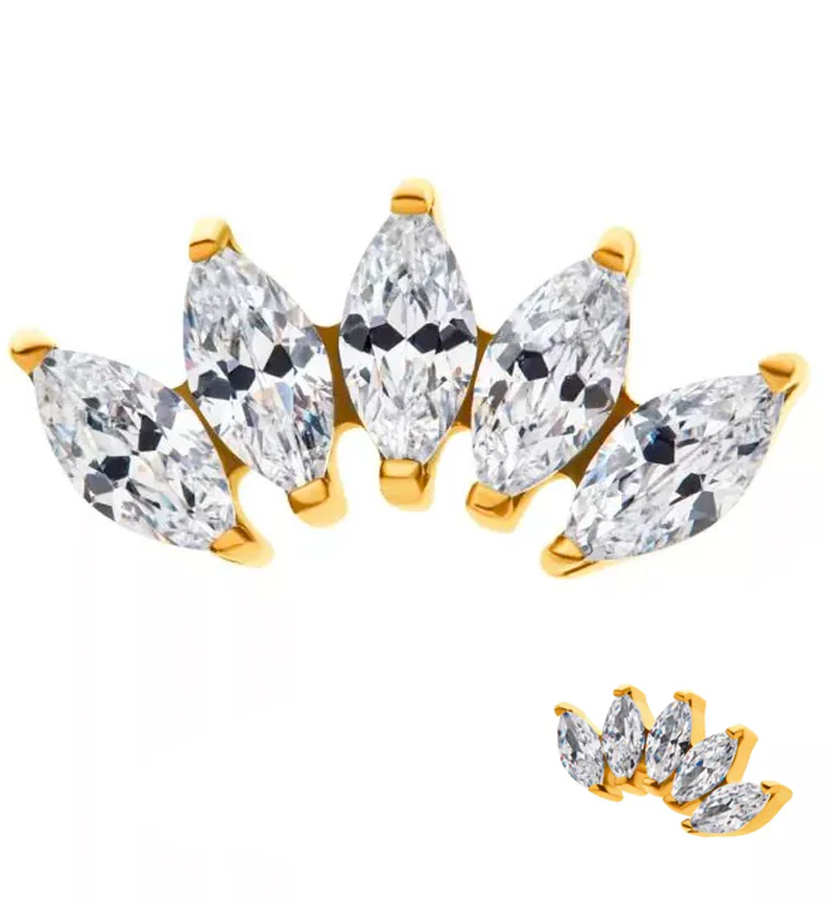 24kt Gold PVD Half Crown CZ Threadless Titanium Top - Mrs Treak