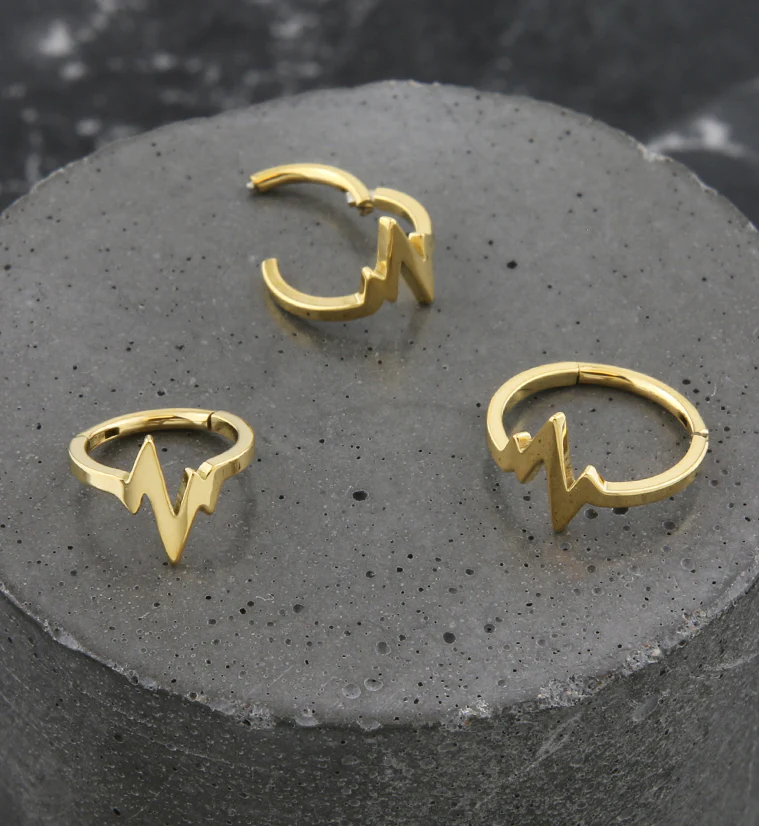 Gold PVD Pulse Stainless Steel Hinged Segment Ring - Mrs Treak