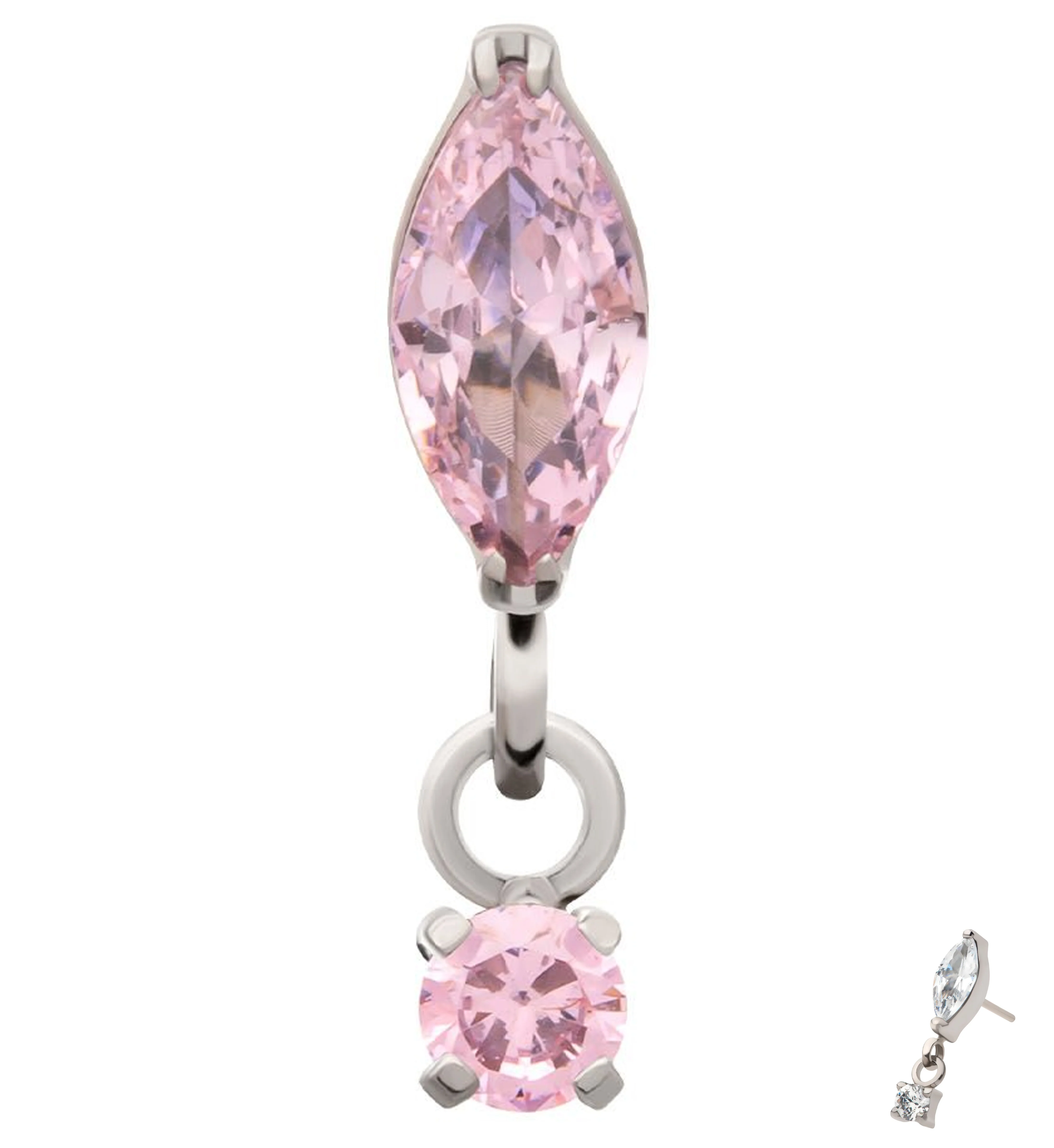Marquise Pink CZ Dangle Titanium Threadless Top - Mrs Treak