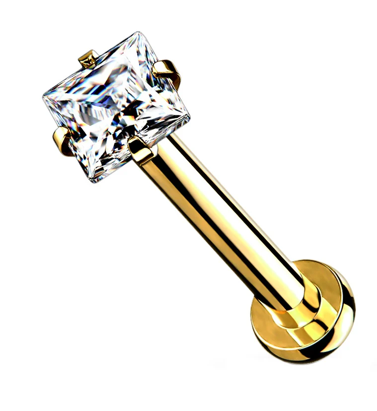 Gold PVD Square CZ Labret Post - Mrs Treak